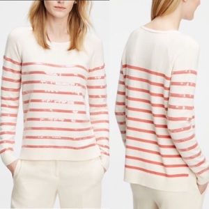 Ann Taylor Cream and Pink Striped Sweater